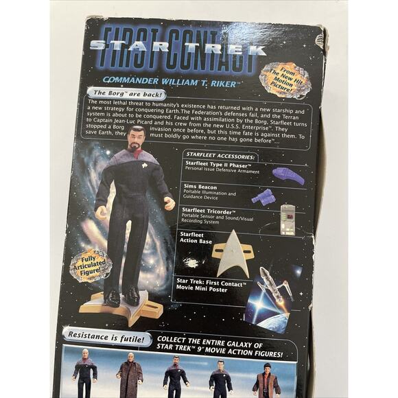 1996 Playmates Star Trek First Contact 9" Commander William Riker in Damaged Box - Picture 8 of 10